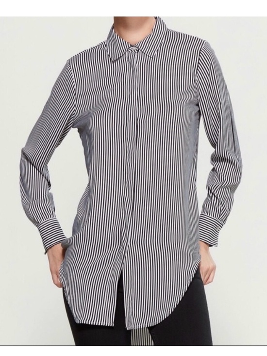 Philosophy Tops - Philosophy Black & White Vertical Stripe Women’s Button-Up Shirt- XL